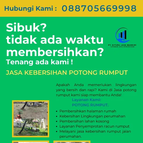 Proses kerja potong rumput halaman rumah pelanggan 