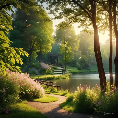 Relaxing music accompanied by the sound of flowing water in nature