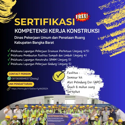 SERTIFIKASI KOMPETENSI KERJA KONSTRUKSI DINAS PUPR KAB. BANGKA BARAT GRATIS !!!